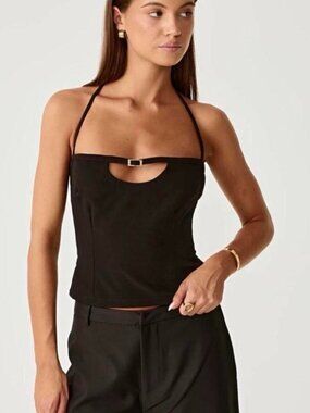 Charcoal Clothing Women's Black Halter Tie Top